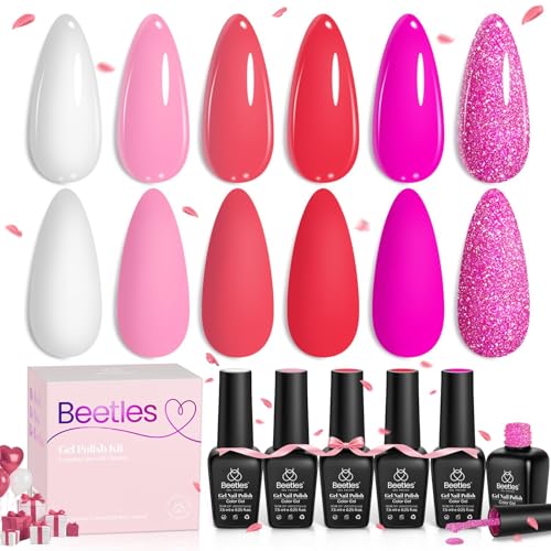 Beetles Hot Pink Gel Nail Polish Set, Rose Red Glitter Gel Polish - color: A - Hot Pink Rose Red | Pink Flamingo