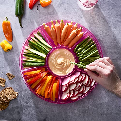 Plasticpro 6 Sectional Round Plastic Serving Tray/Platters Pink Pack of 2 - color: Pink