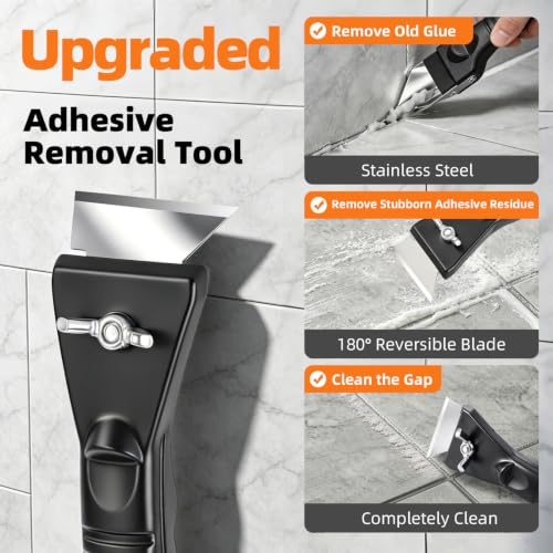 Caulk Gun Kit, Smooth Silicone Caulking Gun and Caulk Remover Tool, Sealant Finishing Tool Grout Scraper for Kitchen Bathroom Window Sink Joint, All in One with Gift Box - color: Black