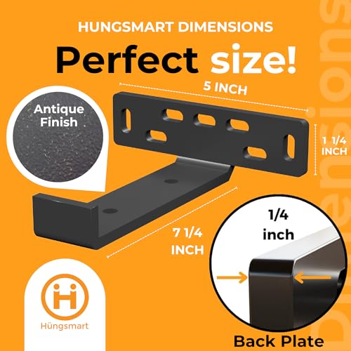 4 x J Shelf Brackets with Lip (7.25"L x 5"W x 1 1/4"H) Heavy Duty Floating Shelves Bracket - High-Quality Floating Shelves Hardware with Robust Shelf Bracket for Secure Wall Mounting-ANTIQUE - color: Antique, size: 7.25 inch - J Shape