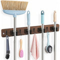 Broom Holder Wall Mount, 4 Holders 4 Hooks Mop and Broom Organizer - color: Brown, size: 1 Pack