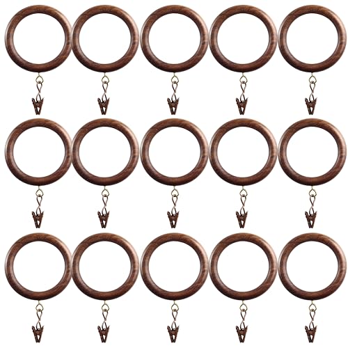 50 Pieces Large Wooden Drapery Curtain Rod Rings with Clips for 1.75 inch to 2 inch Rod Pole, 2.2 inch Inner Diameter, Natural Rosewood (50, 2.2 INCH Inner Dia) - size: 2.2 INCH INNER DIA
