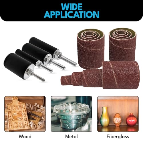 LINE10 Tools 28pk Sanding Drum and Sleeves Set, Spindle Sander Attachment for Drill and Drill-Press, Die-Grinder, 2-inch Extra Long Surface, 1/4-inch Shank 60, 80, 120 and 240 Grit