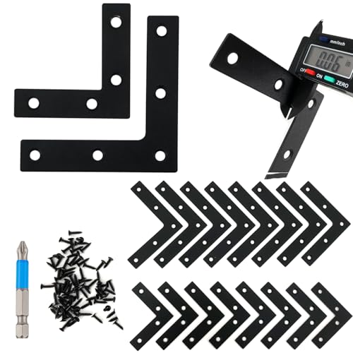 QSJ 16 Pcs L Flat Straight Brackets Corner Bracket Set 8Pcs 2.36''/8Pcs 3.15'' Bracket Brace Mending Plate Stainless Steel for Wood - size: Black, 2.36x2.36'' & 3.15x3.15''