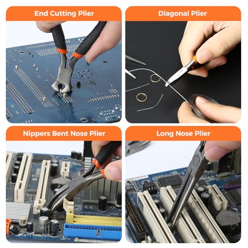 LIFEGOO 5 Pieces Mini Pliers Set – Durable Precision Tool Kit for Crafts, Jewelry & DIY, Includes Long Needle Nose, Bent Nose, Diagonal, End Cutting, Nipper (Black) - color: Black