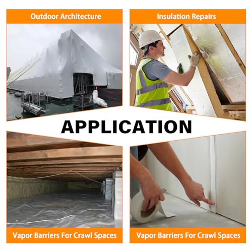 Vapor Barrier Tape, High-Adhesion Waterproof Seam Tape, Insulation Tape 3" Wide x 180' Long, PE Seal Tape 9 mm, for Crawlspaces Barriers Seal and Seam Insulation Repairs & Plastic Liners, 4 Roll