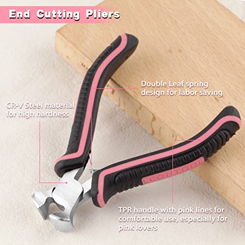 Mini End Cutting Pliers 4 Inches Flush Cut Pliers for Jewelry Making Nail Puller Tool for Carpenter Mini End Nippers for Zipper Install Stops Repair, Pink Tool for Women - style: End Cutting Pliers