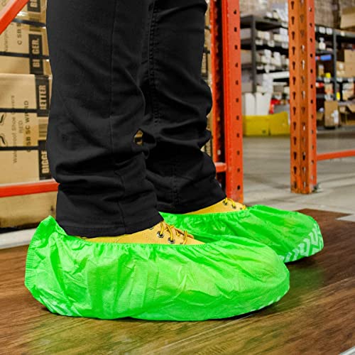 ShuBee Original Disposable, Extra-Large Boot and Shoe Covers, Thicker & Stronger, Durable Protection for Floors - 50 Pairs - color: Bright Green