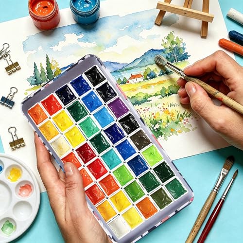 qianshan 40Pcs Empty Half Pans Watercolor Tin Palette with Magnetic Stripe - color: Daisy