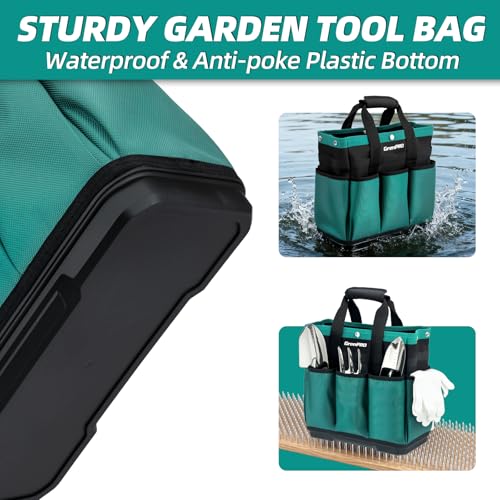 GRENPRO Heavy Duty Garden Tool Bag, Molded Bottom, 10 Pockets, Dark Green - size: 13" Garden Tool Bag