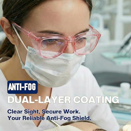 MORK&SUKY Safety Glasses, Stylish Goggles With No Fog Lense, Alternatives To Regular Protective Eyewear For Lab and Nursing. - color: Pink