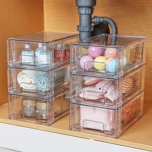 Vtopmart 2 Pack Stackable Clear Drawer with Dividers - size: 2Pack 4.4"H-with Dividers