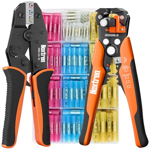 Crimping Tool For Heat Shrink Connectors, 220PCS AWG 26-10 Waterproof Automotive Marine Grade Heat Shrink Butt Connectors and Wire Stripper