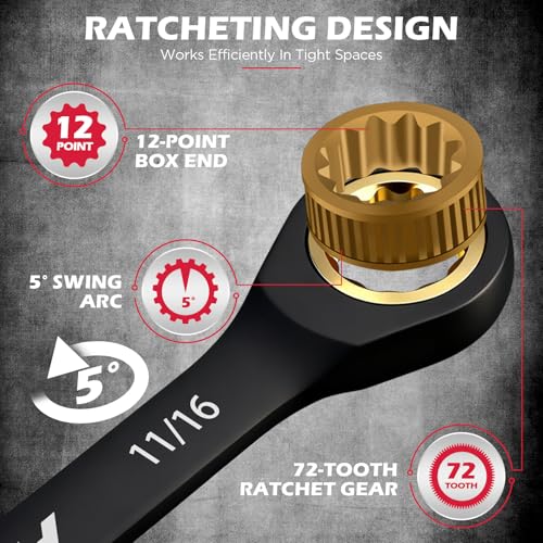 Premium 24-Piece Ratcheting Wrench Set, SAE(1/4-7/8") & Metric(8–19mm) Combination Wrenches, 72-Tooth CR-V Steel with Durable Black Finish, Ratchet Spanners with Roll-Up Tool Pouch for Repair - color: 24-pc Ratcheting (Black Finish)
