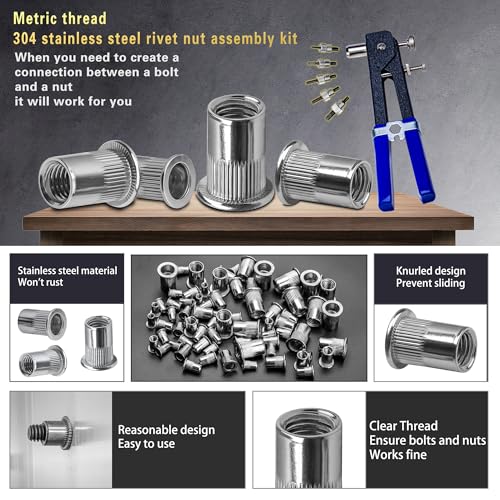 ASKWAY Rivet Nut Tool Kit Stainless Steel 750pcs Rivet Nut Stainless 304