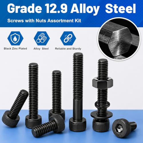 680Pcs M4 Screw Hex Socket Head Cap Bolt Kit 6-30mm 12.9 Alloy Steel - size: G12.9 M4 680PCS