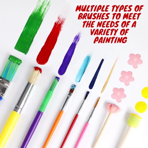 Halobios 20 Pcs Painting Brushes for Kids, 19 Colorful Painting Brushes and 1 Paint Palette, All Purpose Paint Brush Value Pack for Acrylic, Watercolors & Washable Paints