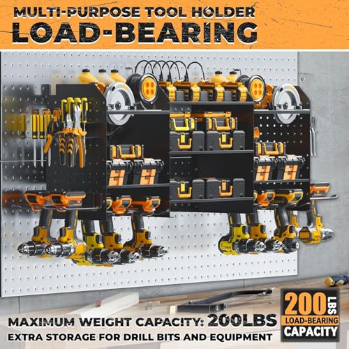 Upgraded Large Power Tool Organizer Wall Mount with Charging Station - color: Black