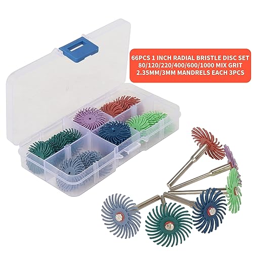 66Pcs 1In Radial Bristle Disc Kit with 3mm Shank for Rotary Tools