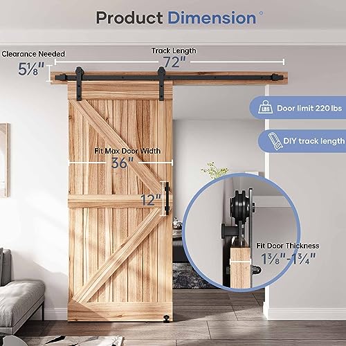 EaseLife 6 FT Sliding Barn Door Track and Handle Hardware Kit, Straight Pulley,Slide Smoothly Quietly,Easy Install (6FT Track Kit for 30"~36" Wide Single Door) - size: 6 FT-Single Door Kit