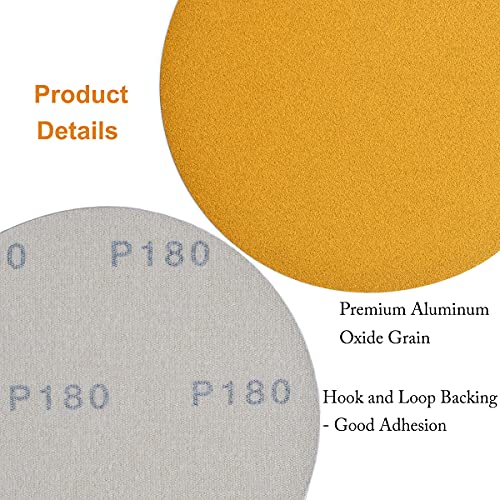 6-Inch No-Hole Hook and Loop Gold Sanding Discs 180-Grit, 100-Pack - size: 180 Grit