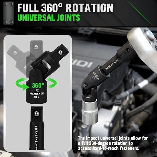 18-piece Impact Socket Extension Set Tools, Swivel Universal Joint, Deep 1/4", 3/8", 1/2" Drive Socket Adapter, Extension Bar, 3 Ratchet Coupler, CR-V Steel Alloy Corrosion-Resistant Mechanic Tools - style: 18-Piece Socket Extension
