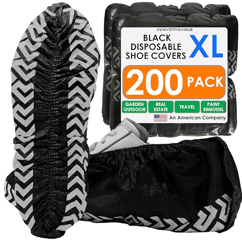 Innovative Haus Black Disposable Shoe Covers Non Slip Booties, XL, 200 Pack - style: 200 Pack