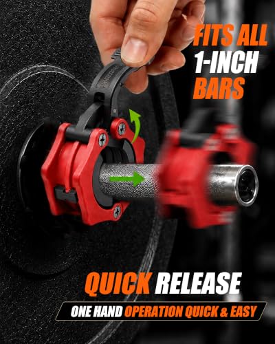 MAXRICH Ultra-Thin 1-Inch Barbell Clamps, Quick Release Weight Clips for 23–30mm Bars, Secure Barbell Collars for Home Gym - color: Red+black