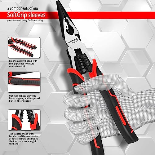 HAUTMEC 9" Needle Nose Pliers High Leverage Combination Pliers 4 in 1 Multifunctional Heavy Duty Long Nose Pliers HT0274-PL - color: 9" Needle Nose Pliers