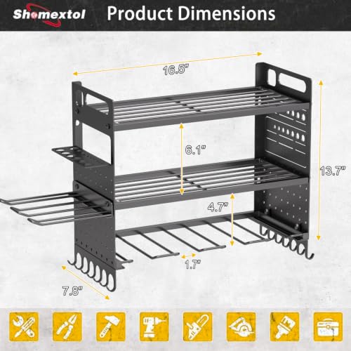 16.5" W Power Tool Organizer Wall Mount, 3-Layer,6 Drill Holders - color: Black, size: 6 Drills Holder-3 Layers