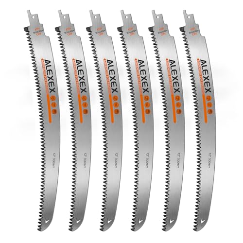 ALEXEX 6Pcs 12" Japanese Teeth Reciprocating Saw Blades for Wood Cutting and Tree Trimming, 6TPI Arc Curved Wood Sawzall Blades for PVC Pipe Cutting, Cr-V Sabre Sawzall Pruning Blades 12 Inch - size: 12 Inch 6TPI
