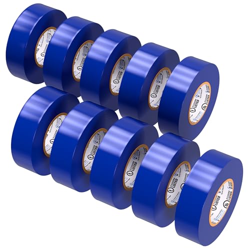 OHLECTRIC Professional Grade Vinyl Electrical Tape (10 Pack) Blue - 7 Mil Thick Flame-Retardant, Heat & Weather Resistant 3/4 Inch x 60 Feet | Ideal for Contractors & Electricians - size: 10 Roll, style: Blue