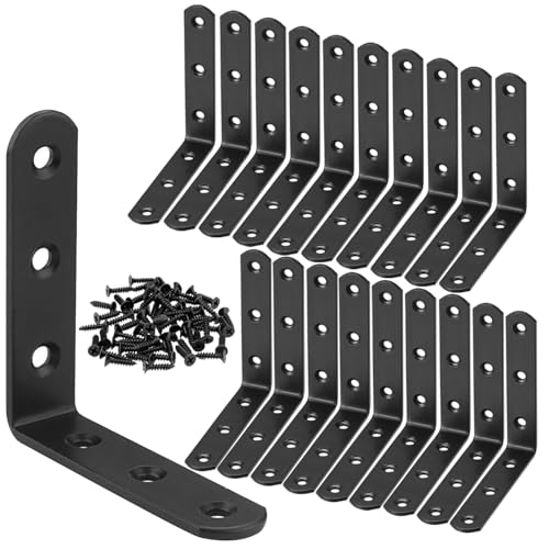 20 Pcs 3" x 3" Black L Brackets 80 x 80MM Metal Corner Brackets Heavy Duty Right Angle Brackets for Wood Shelves Furniture Frame Bookshelf, Included 120pcs Screws - size: 3Inch Black Right Angle