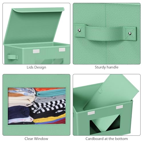 Univivi Fabric Foldable Storage Bins with Lids, 4 Pack, Green - color: Green