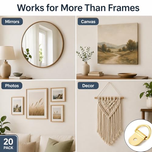 100pc Picture Hangers Kit D-Ring Hooks with Screws Heavy Duty for Hanging - color: Gold