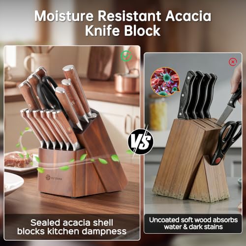 YOTSUBA 14 PCS Japanese Knife Set with Block and Sharpening Rod - style: 14PCS knife block set