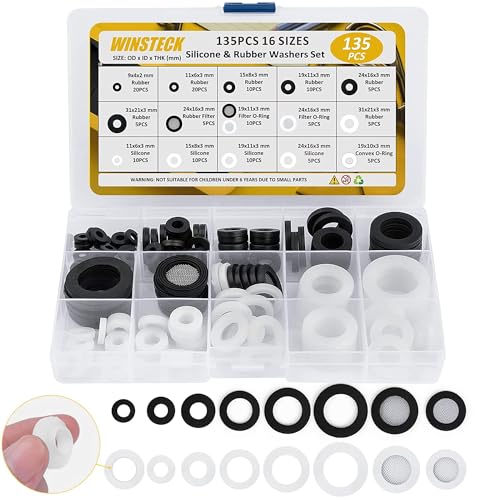 135 PCS Rubber & Silicone Hose Washers Kit, 16 Sizes with Screen Filter - size: 135PCS