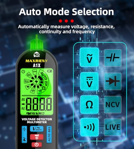 Digital Multimeter Rechargeable Electrical Tester NCV with Audible and Visual Alarms Auto-Ranging Measures AC/DC Voltage Capacitance Resistance Continuity Capacitance Diode Live Check Tester