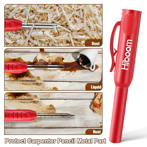 Hiboom 2 Pack Carpenter Pencils with Pencil Cap and 18 Refills, Red - color: Red