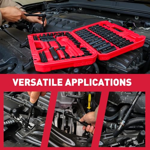 96-Piece 3/8" Drive Impact Socket Wrench and Bit Set, SAE 5/16”-3/4” & Metric 8-22mm, Cr-V Standard & Deep Sockets, Power Bits, Ratchet Handle, Universal Joint, Bit Holder, Adapters, Spark Plug Socket - style: 3/8"Drive (96 PCS）