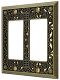 Amerelle 65RRAB Filigree Wallplate, 2 Rocker, Cast Metal, Antique Brass, 1-Pack - size: 2 Rocker