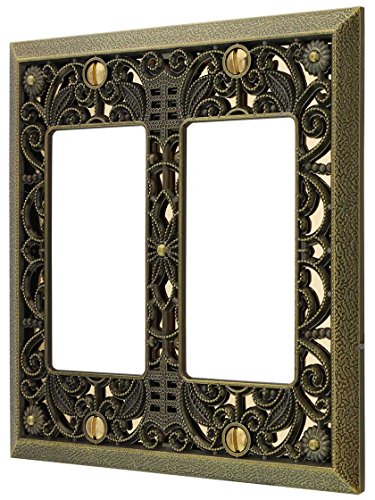 Amerelle 65RRAB Filigree Wallplate, 2 Rocker, Cast Metal, Antique Brass, 1-Pack - size: 2 Rocker