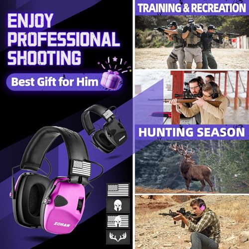 ZOHAN Electronic Shooting Earmuffs Built in Ambient Sound Amplifier, Hearing Protection for Shooters, NRR 23dB Noise Reduction, Ideal Gun Range Ear Protection Headphones for Hunting-Black&Purple - color: With Patches-black&purple