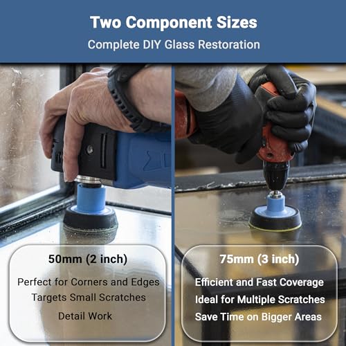 GLASS POLISH DIY Glass Scratch Removal Deluxe Kit 2" & 3" - Effective Glass Polishing with Drill or Polisher, Repairs Deep Scratches, Removes Surface Damage and Restores Original Clarity & Shine - size: 2 & 3 inch (12 Abrasives)