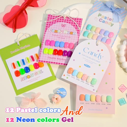Double Rhythm 28Pcs 0.5Oz Gel Nail Polish Set Same Color Same Bottle Gel Polish Kit Nail Art Manicure Salon DIY at Home for Women (Candy Neon Collection-T24-6) - color: Candy Neon