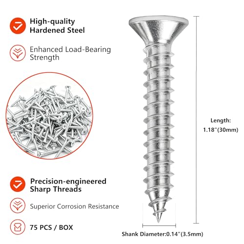 75pcs 1-1/4 inch Galvanized Wood Screws,Wood Screws for Drywall,Phillips Drive Self Tapping Dry Wall Screws - size: 1-1/4in(75pcs)