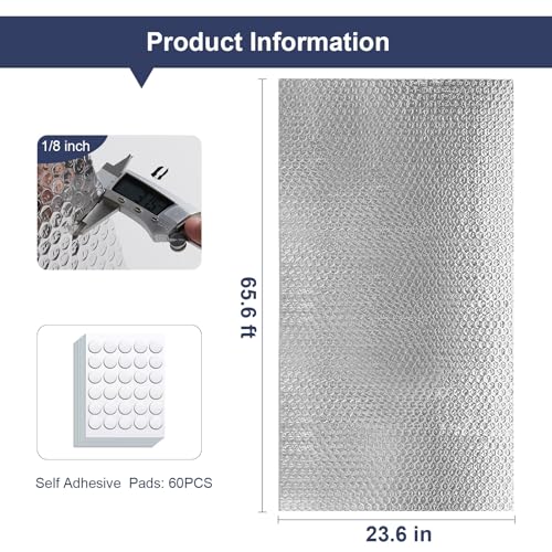 DGSL Double Reflective Bubble Foil Insulation Foam, 23.6IN X 65.6FT Window Insulation for Summer Heat Reflective Window Film for Window, Garage Door, RV, Roof - size: 23.6 in x 65.6 ft