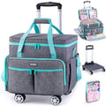 AMOIGEE Rolling Craft Bag with Wheels for Sewing Machine & Craft Supplies - color: Grey - Teal, size: With Wheels