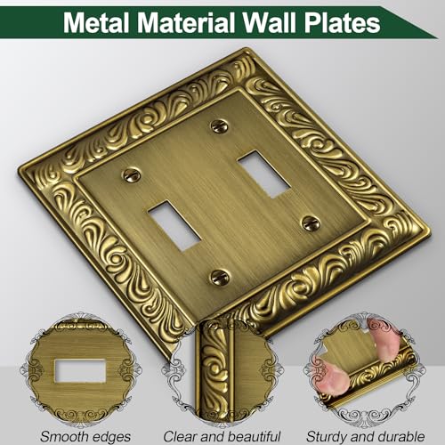 3-Pack Antique Brass Decorative Double Toggle Light Switch Cover Plate - size: 2 Gang Double Toggle