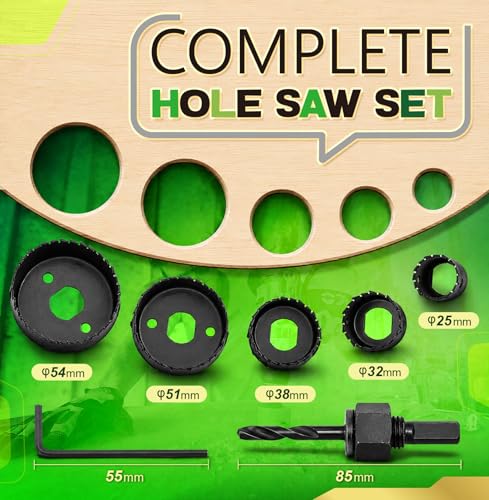 8PCS Hole Saw Kit for Wood, Drywall, PVC and Door Use, 1" to 2-1/8"